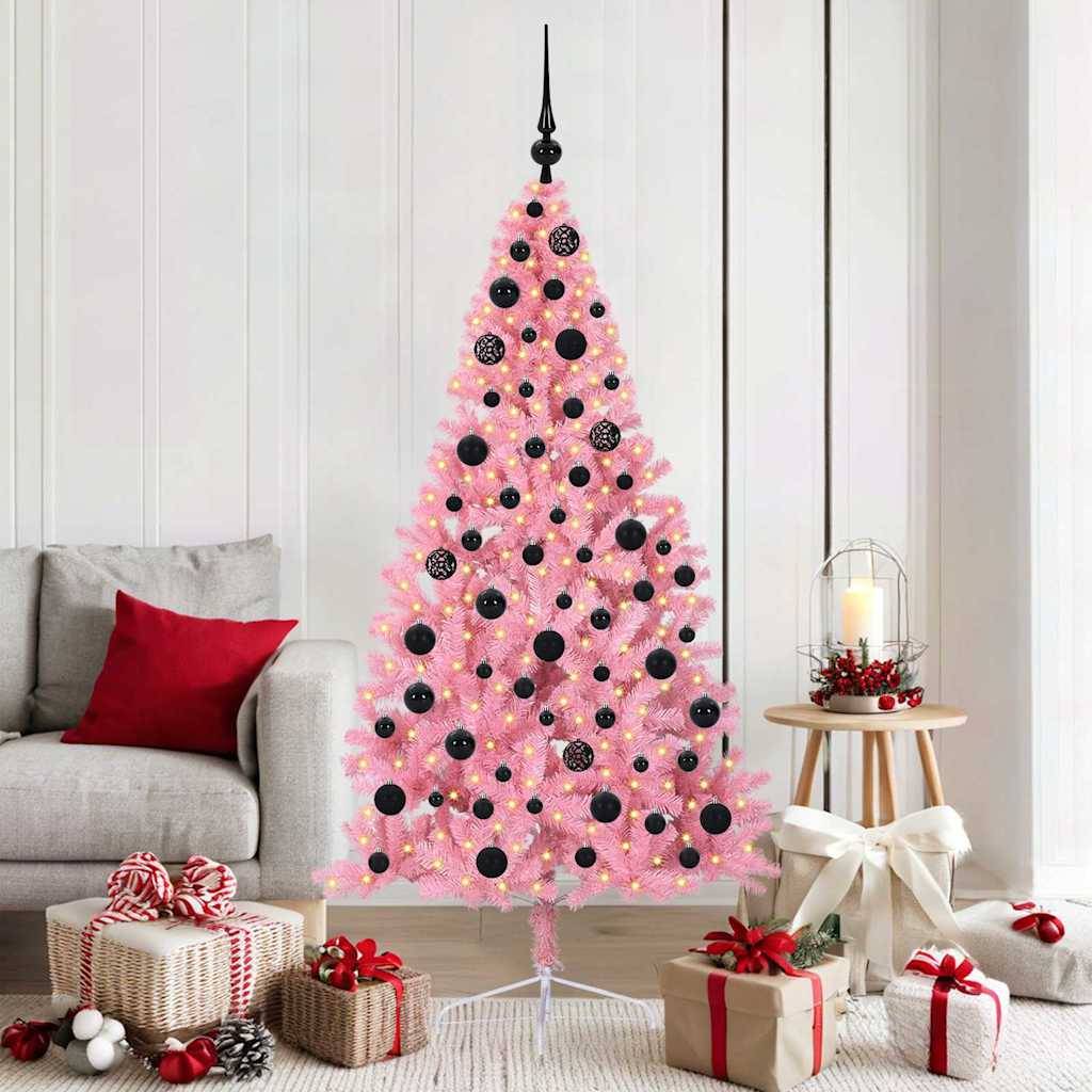 Vidaxl - Sapin de Noël artificiel pré-éclairé Rose 180 cm PVC vidaXL 3397077 - Image 1