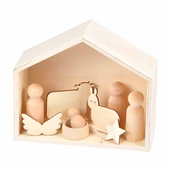 Crèche de Noël à Décorer en Bois "6 Sujets" Naturel - Image 3