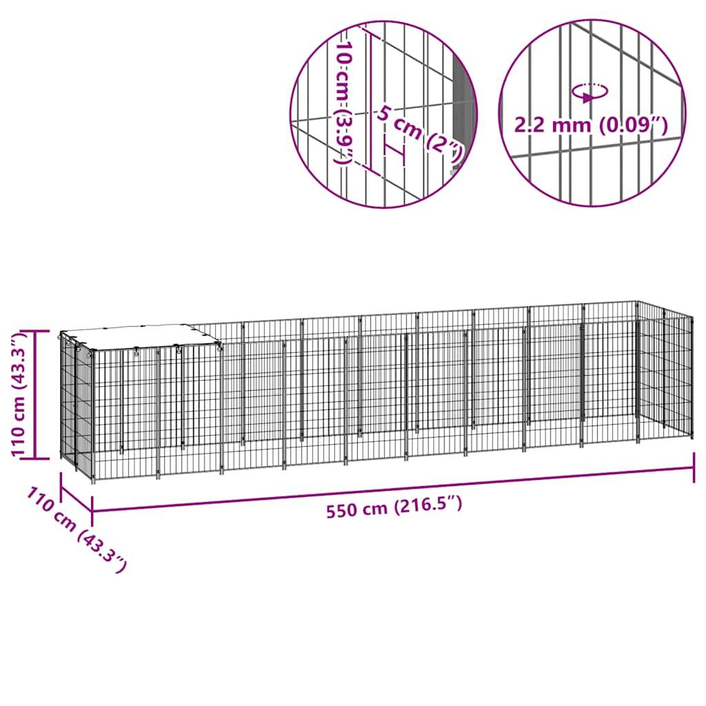 Vidaxl - Chenil Noir 6,05 m² Acier vidaXL 3082201 - Imagen 3
