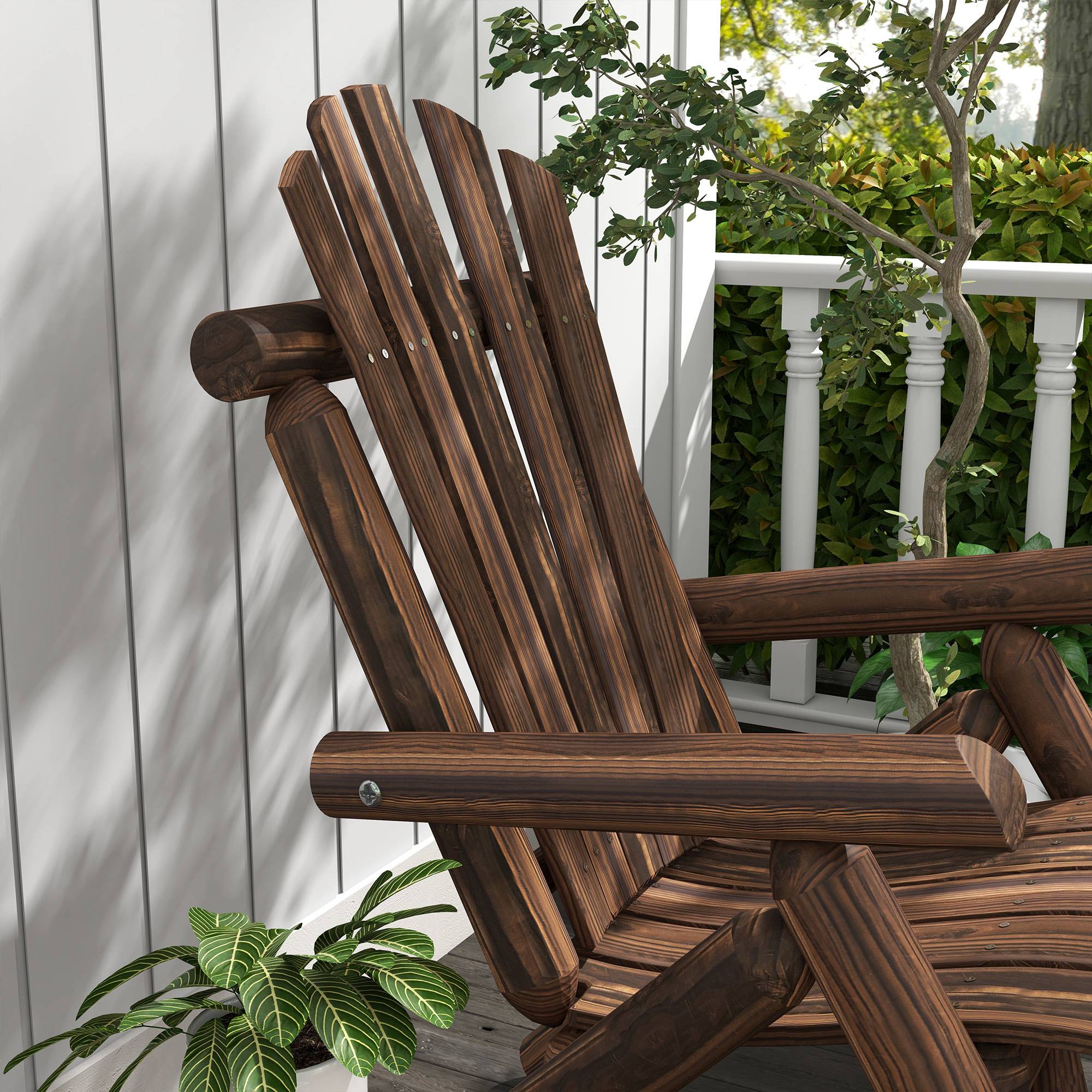 ComfortXL - Fauteuil Adirondack bois de sapin 83 x 68 x 101 cm finition brûlée extérieur dossier haut ergonomique - Image 7