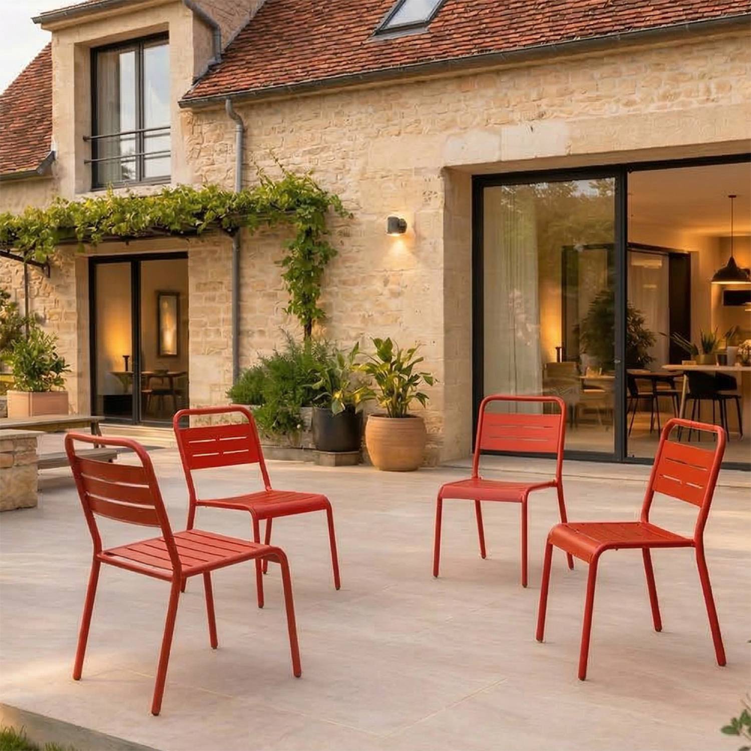 Ensemble de 4 chaises de jardin empilables terracotta BERGAME - Image 2