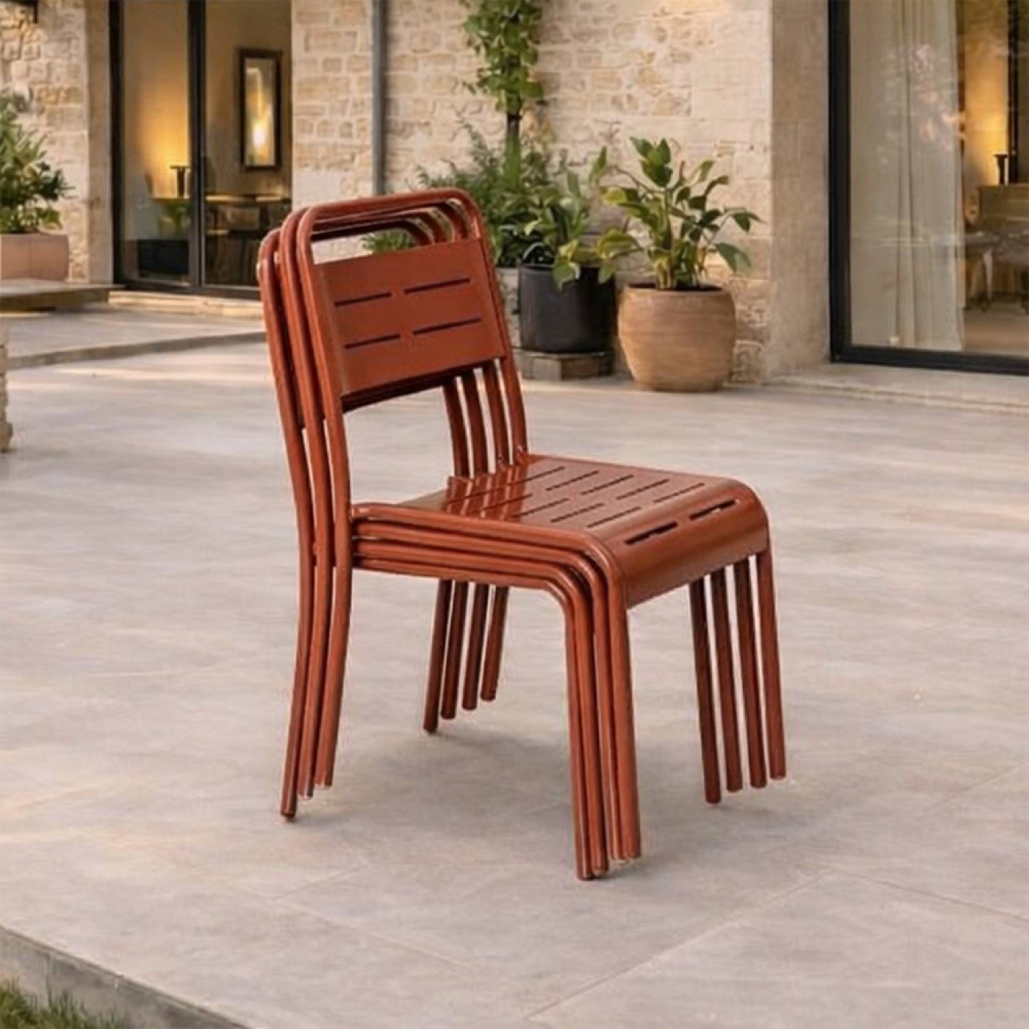 Ensemble de 4 chaises de jardin empilables terracotta BERGAME - Image 6