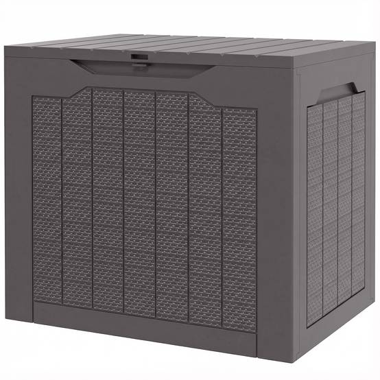 Coffre de rangement extérieur 97L avec poignées encastrées, malle de rangement extérieur étanche 56 x 41 x 50 cm, marron - Image 2