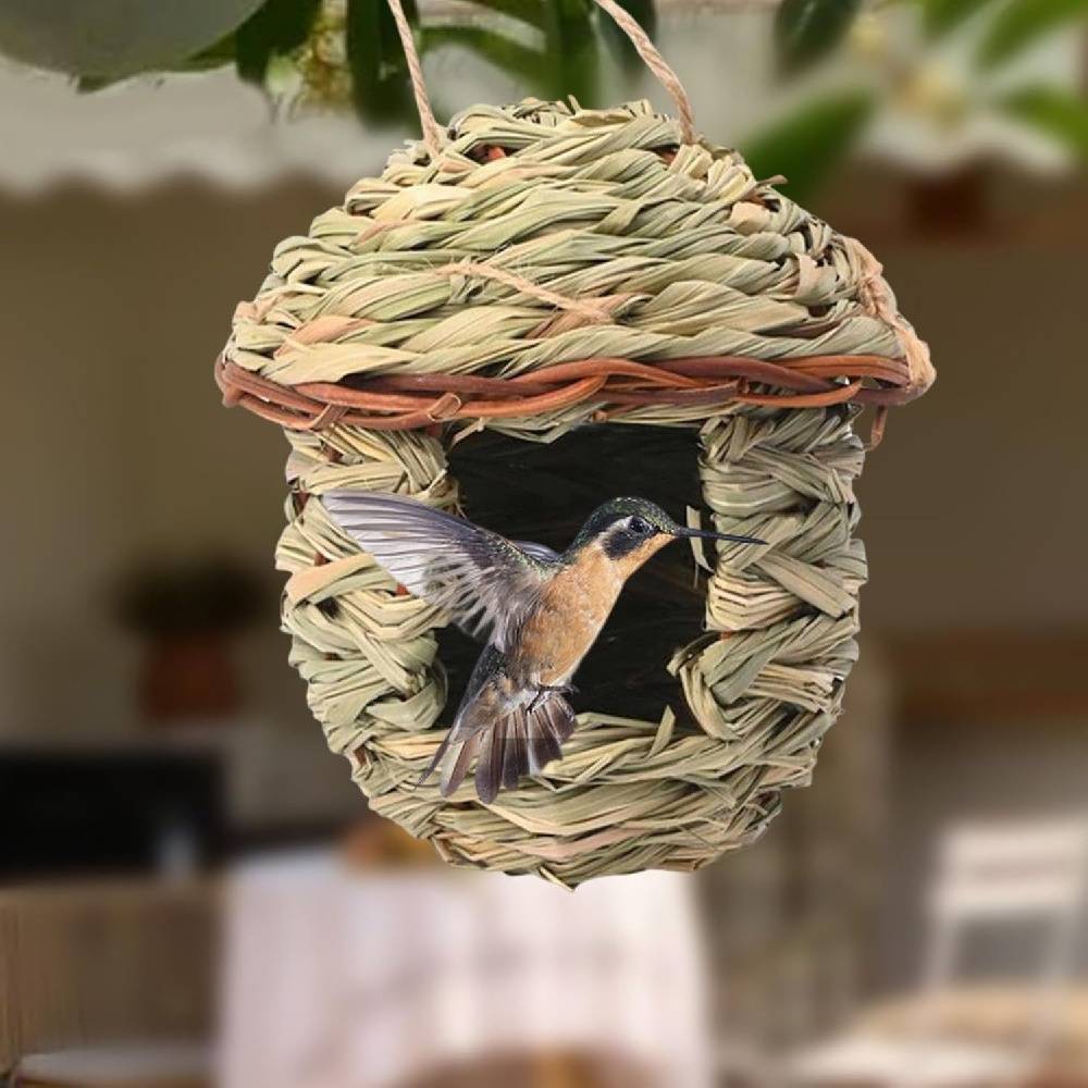 Nichoir en Herbe Tressé à la Main pour Oiseaux - Abri Naturel pour Moineaux et Pinsons (15x15x16 cm)DtopbuyAge - Image 2
