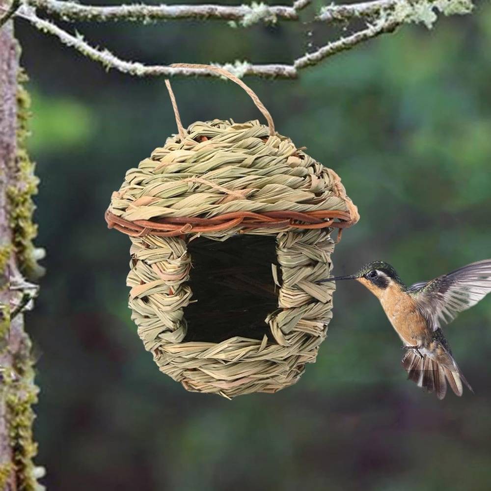 Nichoir en Herbe Tressé à la Main pour Oiseaux - Abri Naturel pour Moineaux et Pinsons (15x15x16 cm)DtopbuyAge - Image 4