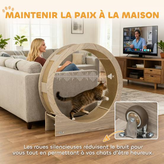 Roue exercice chat intérieur bois multicouche griffoir frein sécurité 91x94cm marron - ComfortXL Outdoor Living - Image 10