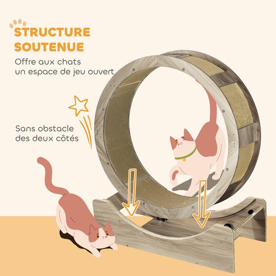 Roue exercice chat intérieur bois multicouche griffoir frein sécurité 91x94cm marron - ComfortXL Outdoor Living - Image 7