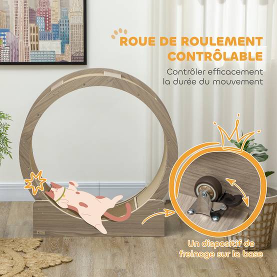 Roue exercice chat intérieur bois multicouche griffoir frein sécurité 91x94cm marron - ComfortXL Outdoor Living - Image 8