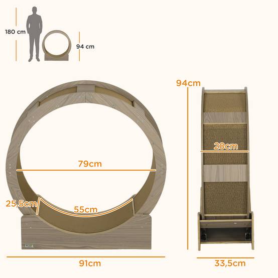 Roue exercice chat intérieur bois multicouche griffoir frein sécurité 91x94cm marron - ComfortXL Outdoor Living - Image 5