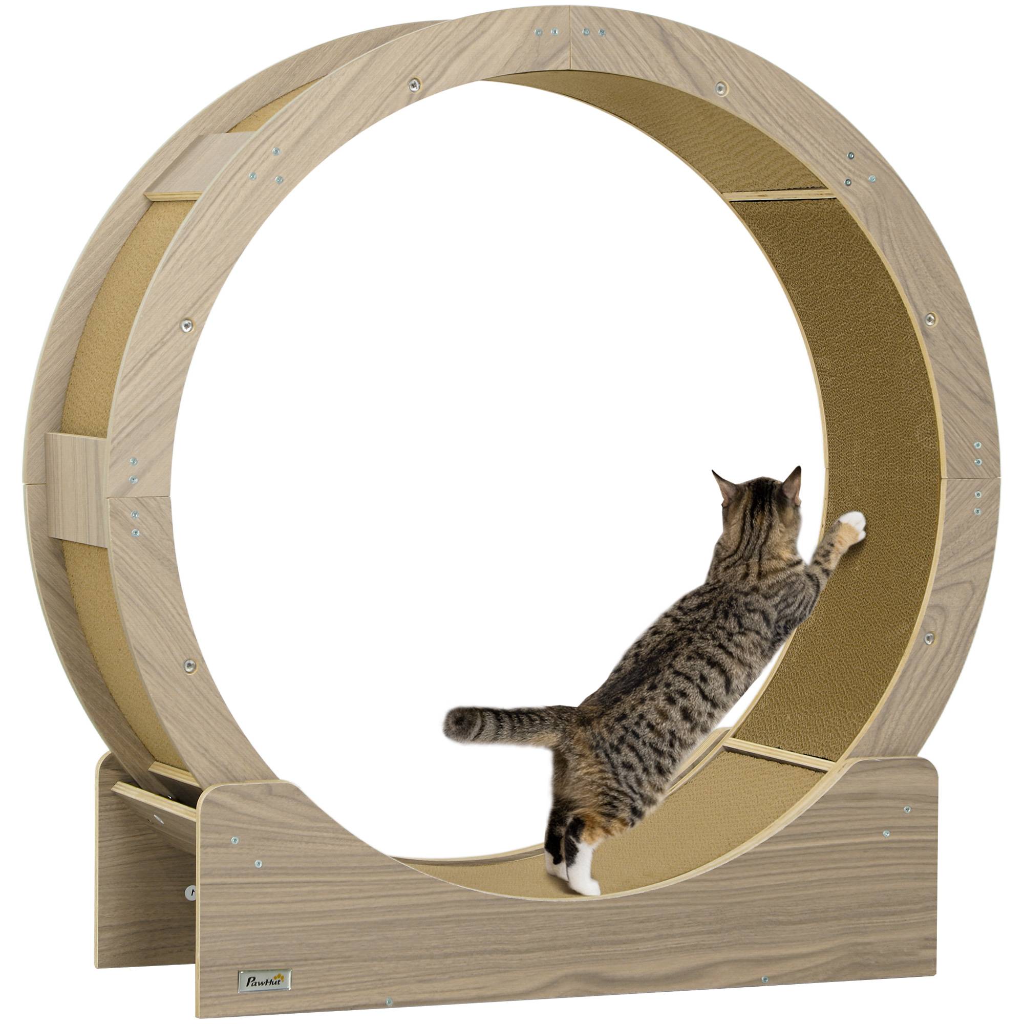 Roue exercice chat intérieur bois multicouche griffoir frein sécurité 91x94cm marron - ComfortXL Outdoor Living - Image 1