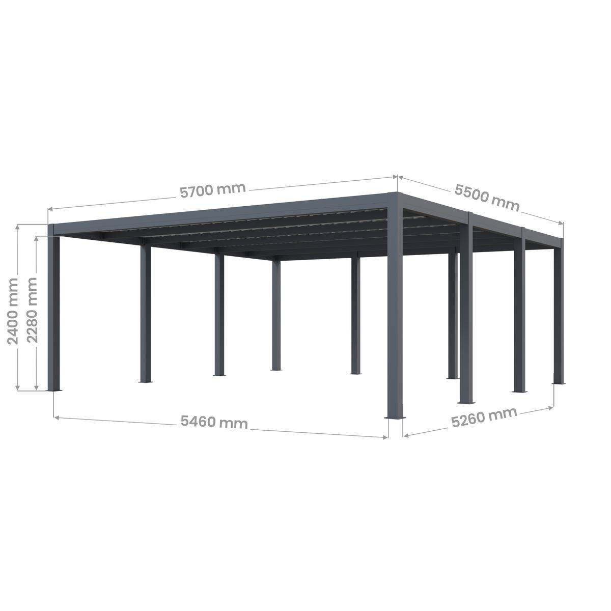 Direct Abris - Carport aluminium CARLTON 570 x 550 cm - 2 Voitures - 31,35m2 - Gris anthracite - Image 8