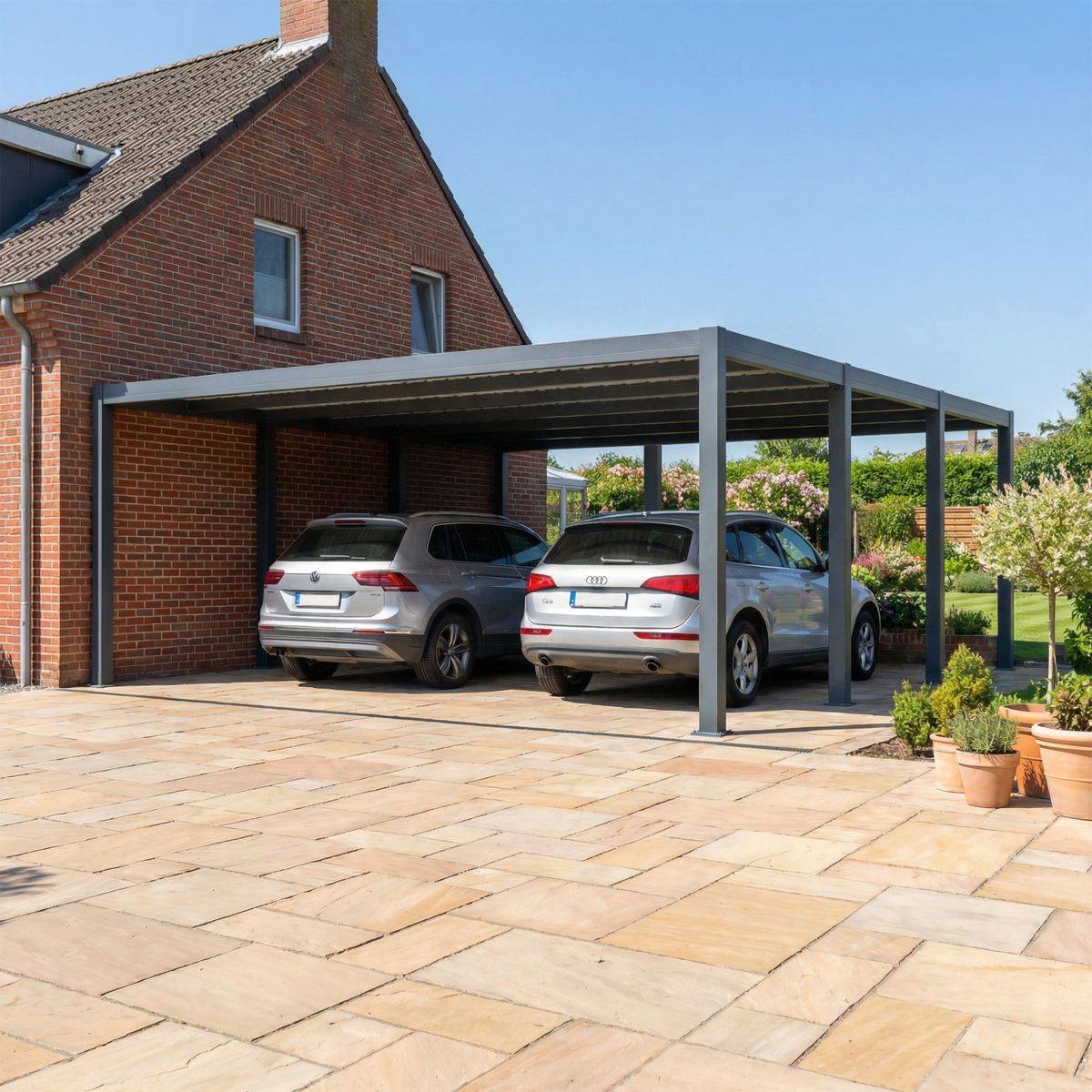 Direct Abris - Carport aluminium CARLTON 570 x 550 cm - 2 Voitures - 31,35m2 - Gris anthracite - Image 1