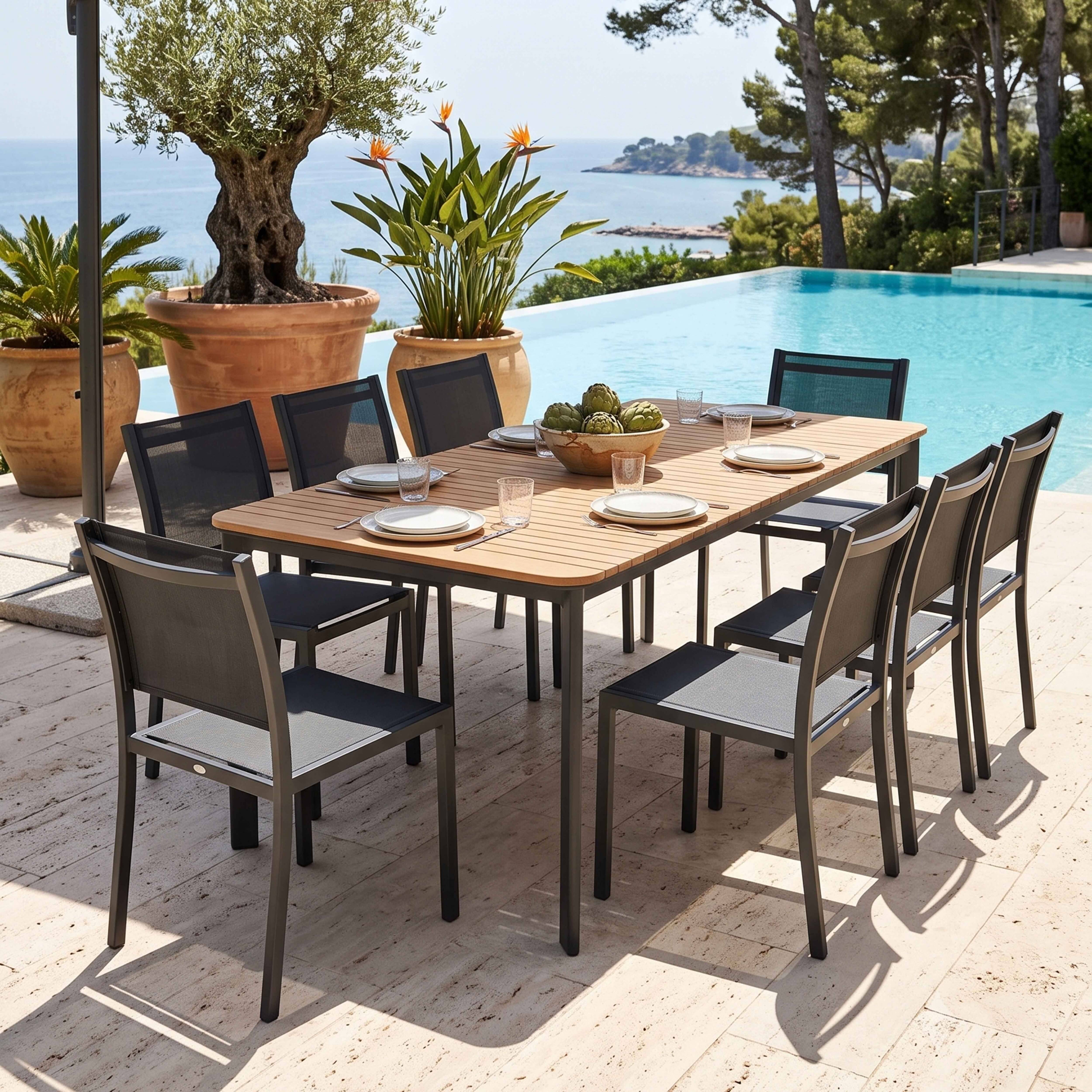 Oviala - Table de terrasse en aluminium/teck et 8 chaises Tempa - Oviala - Image 2