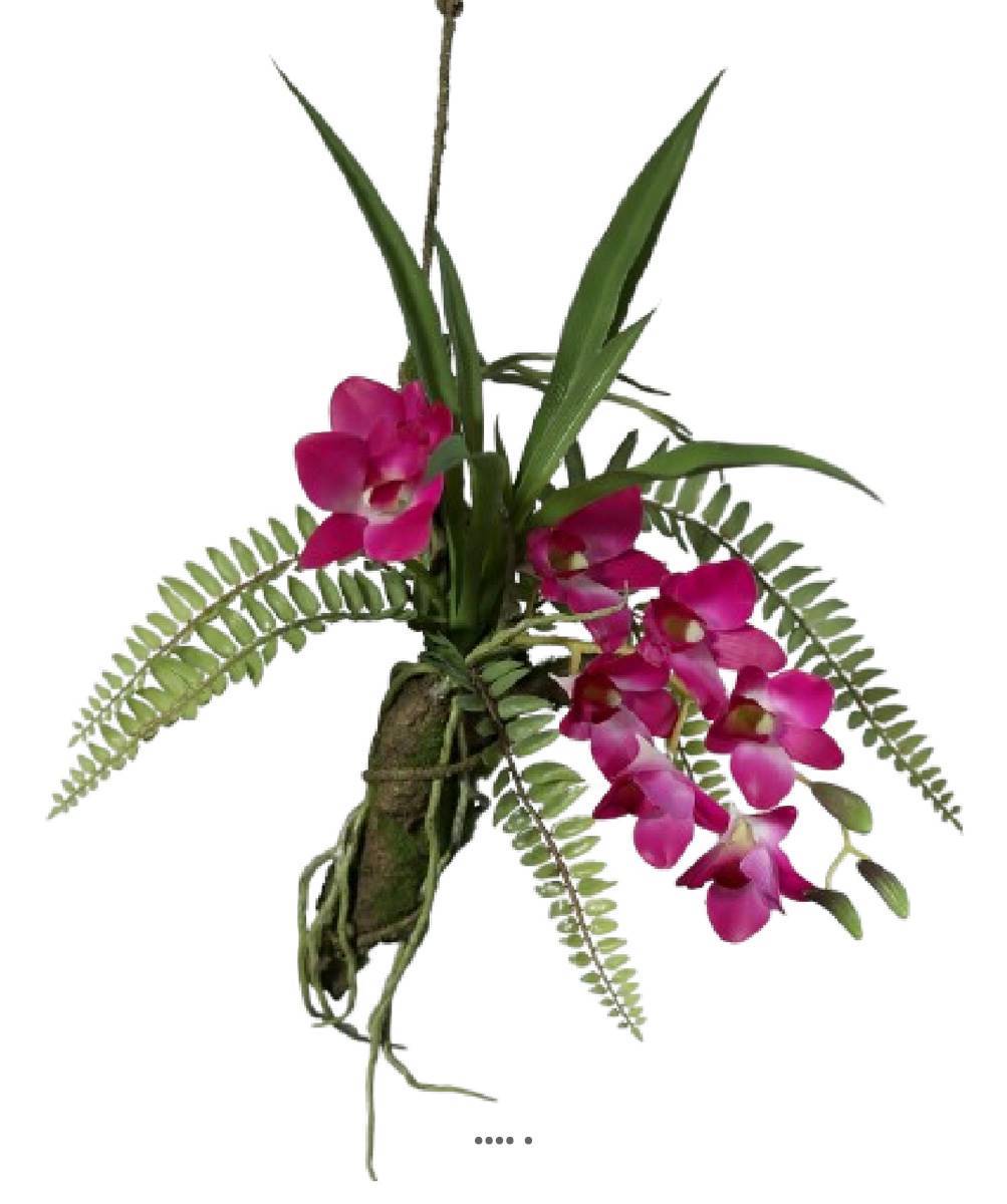 Artificielles - Orchidée Dendrobium en Latex sur branche à suspendre L50cm RoseSoutenu - couleur: Rose soutenu - Imagen 1
