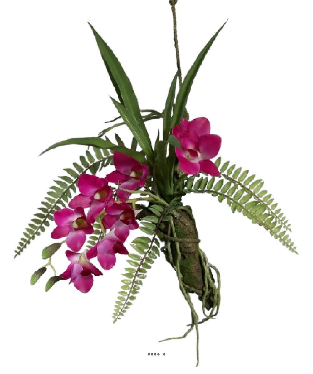 Artificielles - Orchidée Dendrobium en Latex sur branche à suspendre L50cm RoseSoutenu - couleur: Rose soutenu - Imagen 2