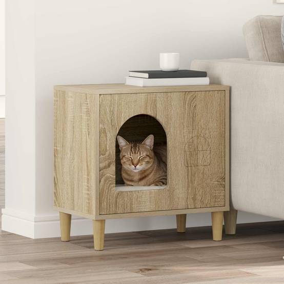 Abri Chat Intérieur Bois Sonoma Brun 52cm pour Chat Esthétique Zen - ComfortXL Outdoor Living - Image 1