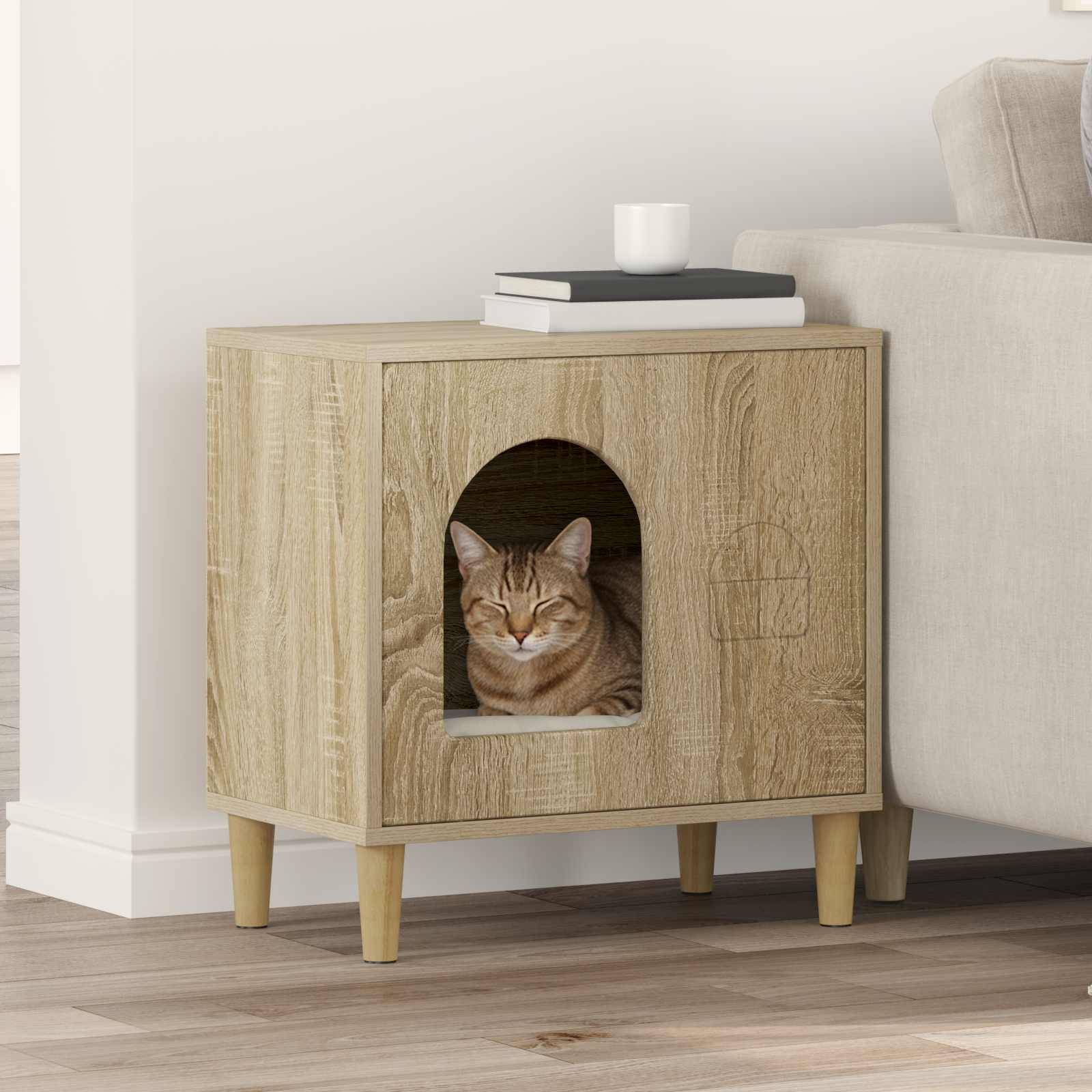 Abri Chat Intérieur Bois Sonoma Brun 52cm pour Chat Esthétique Zen - ComfortXL Outdoor Living - Image 1