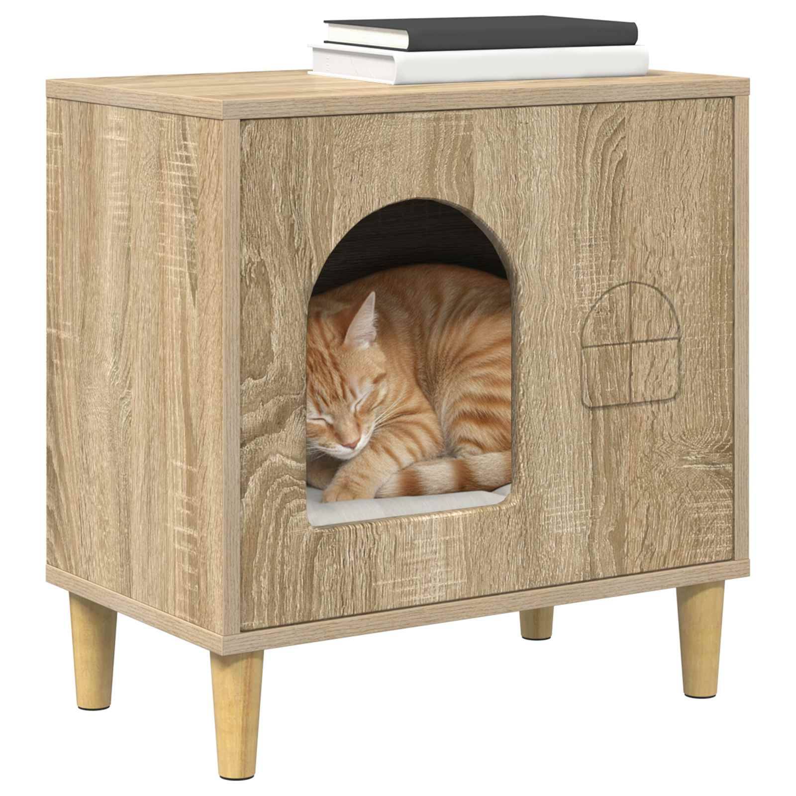 Abri Chat Intérieur Bois Sonoma Brun 52cm pour Chat Esthétique Zen - ComfortXL Outdoor Living - Image 3