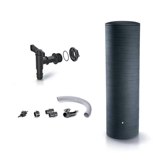 Pack Réservoir d'eau de pluie NOVARA Anthracite 500L avec robinet et kit de raccordement - Image 1