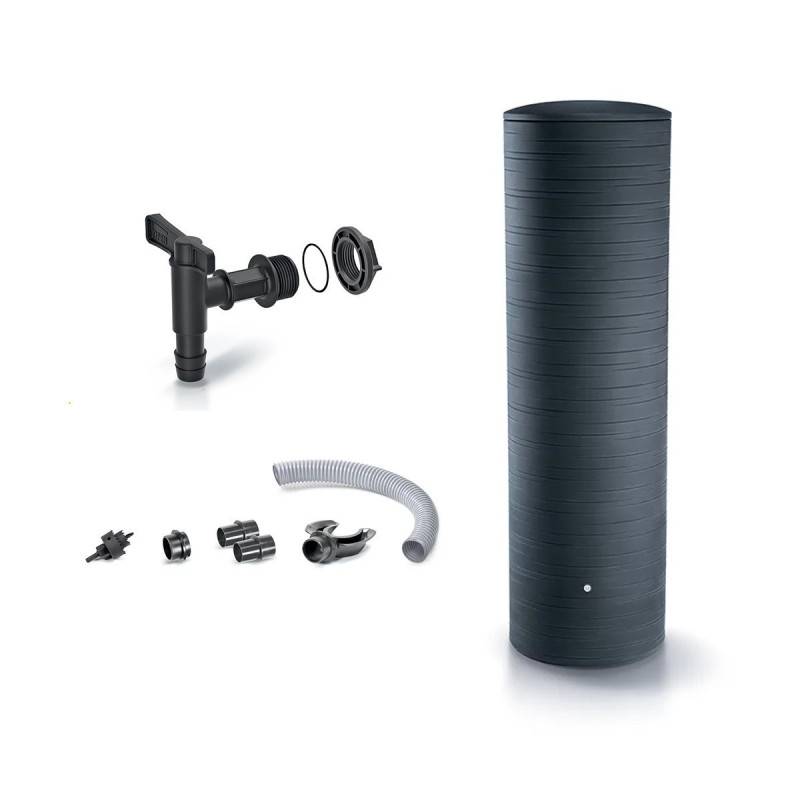 Pack Réservoir d'eau de pluie NOVARA Anthracite 500L avec robinet et kit de raccordement - Image 1