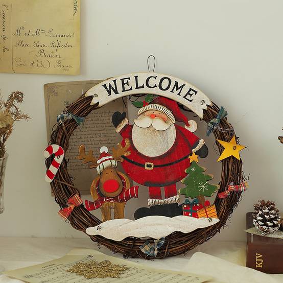 Couronne de Noël tressée - Couronne de bienvenue pour Noël - Décoration de Noël - Couronne en bois - Diamètre 25 cm (Père Noël-M) - Image 5