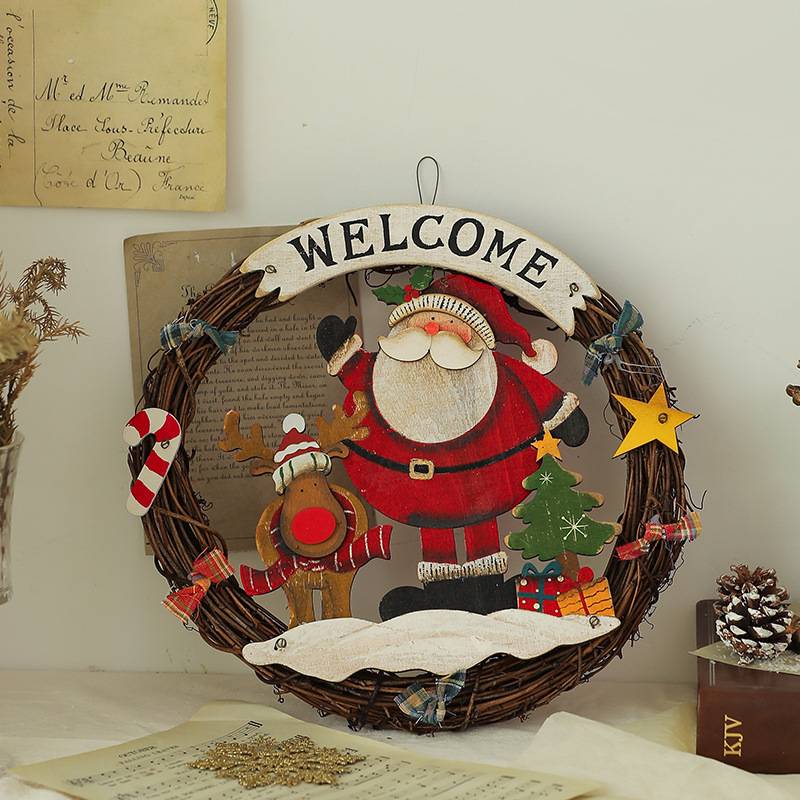 Couronne de Noël tressée - Couronne de bienvenue pour Noël - Décoration de Noël - Couronne en bois - Diamètre 25 cm (Père Noël-M) - Imagen 5