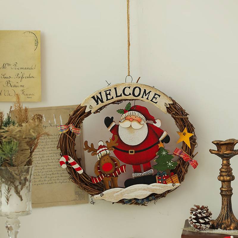 Couronne de Noël tressée - Couronne de bienvenue pour Noël - Décoration de Noël - Couronne en bois - Diamètre 25 cm (Père Noël-M) - Imagen 2
