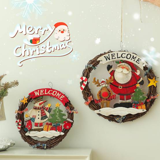 Couronne de Noël tressée - Couronne de bienvenue pour Noël - Décoration de Noël - Couronne en bois - Diamètre 25 cm (Père Noël-M) - Image 3