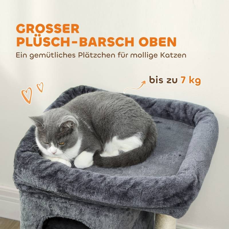 Arbre à chat compact avec 2 grottes, plateforme et poteaux sisal gris foncé - Image 4