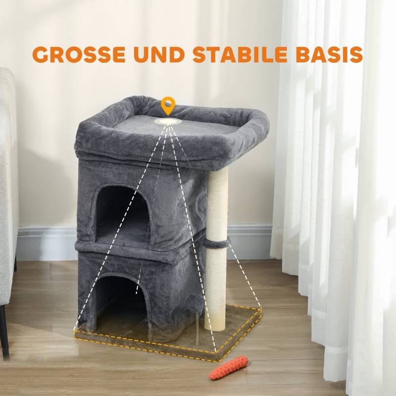Arbre à chat compact avec 2 grottes, plateforme et poteaux sisal gris foncé - Image 6