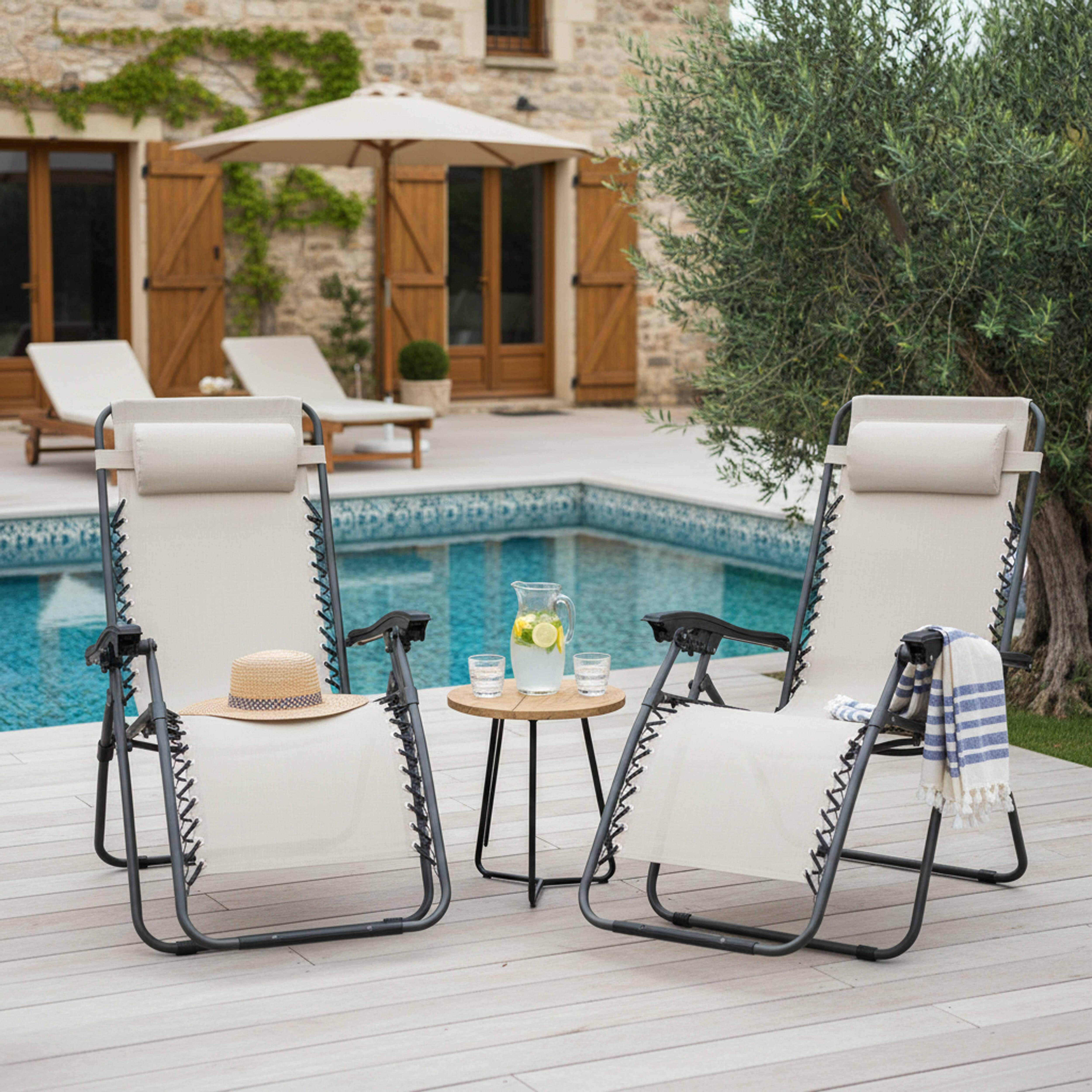Oviala - Lot de 2 fauteuils lounge inclinable en acier taupe Monaco - Oviala - Image 2