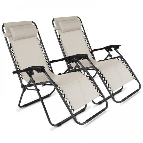 Oviala - Lot de 2 fauteuils lounge inclinable en acier taupe Monaco - Oviala - Image 1