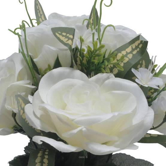 Pot de roses, bouton de rose et mini fleurs creme artificiels pour la Toussaint - Image 3