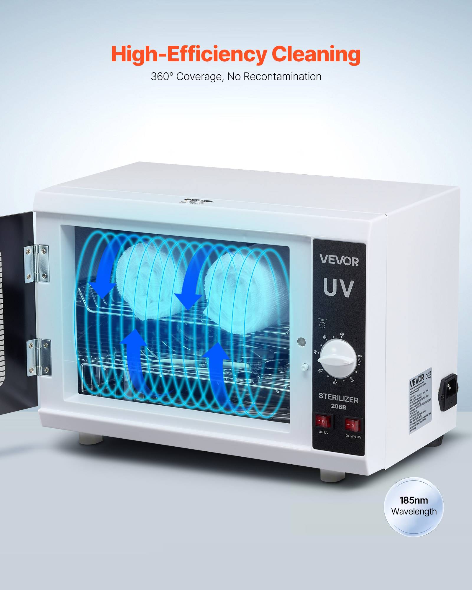 VEVOR Stérilisateur UV 12L, armoire désinfection. Minuterie, longueur d'onde 185nm. Pour labo, maison, salon de beauté. - Image 2