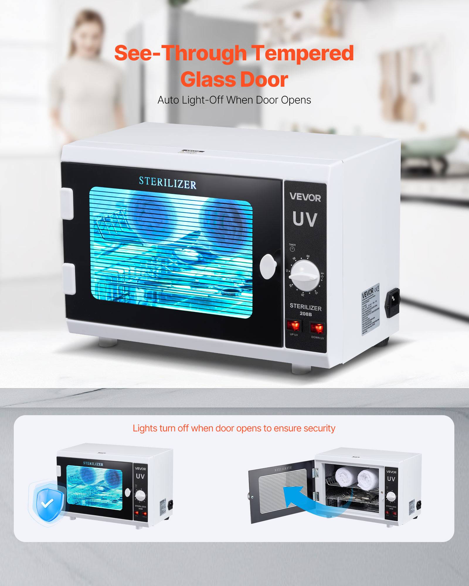 VEVOR Stérilisateur UV 12L, armoire désinfection. Minuterie, longueur d'onde 185nm. Pour labo, maison, salon de beauté. - Image 5