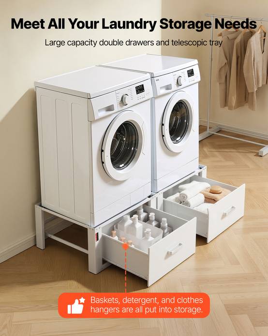 Vevor - VEVOR Socle rehausseur lave-linge 31 cm, charge 150 kg, lot de 2, tiroirs intégrés, acier robuste blanc, pieds antidérapants - Image 7