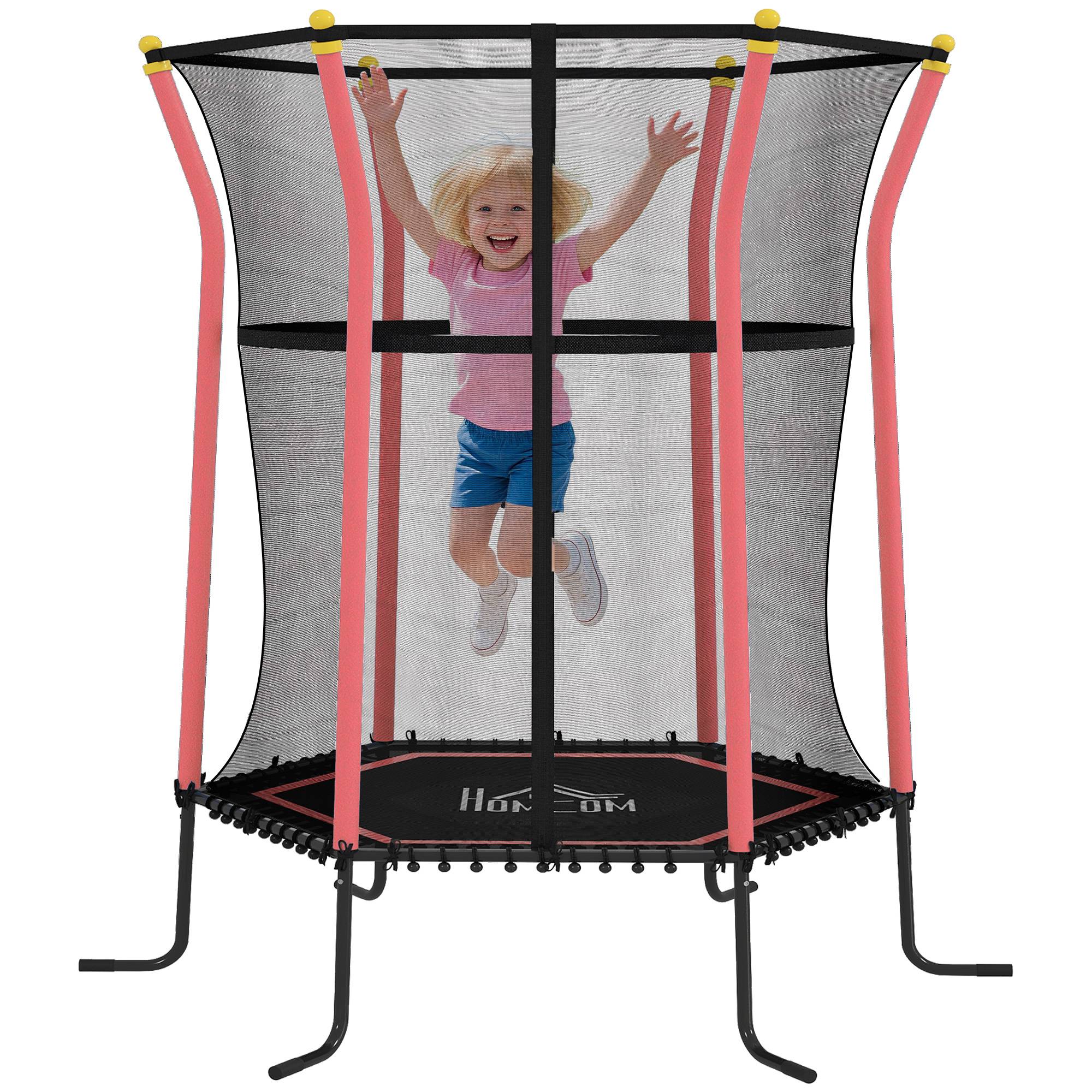 Trampoline pour enfant Ø 1,63 x 1,9 m filet de sécurité porte zippée 6 poteaux rembourrés inclus