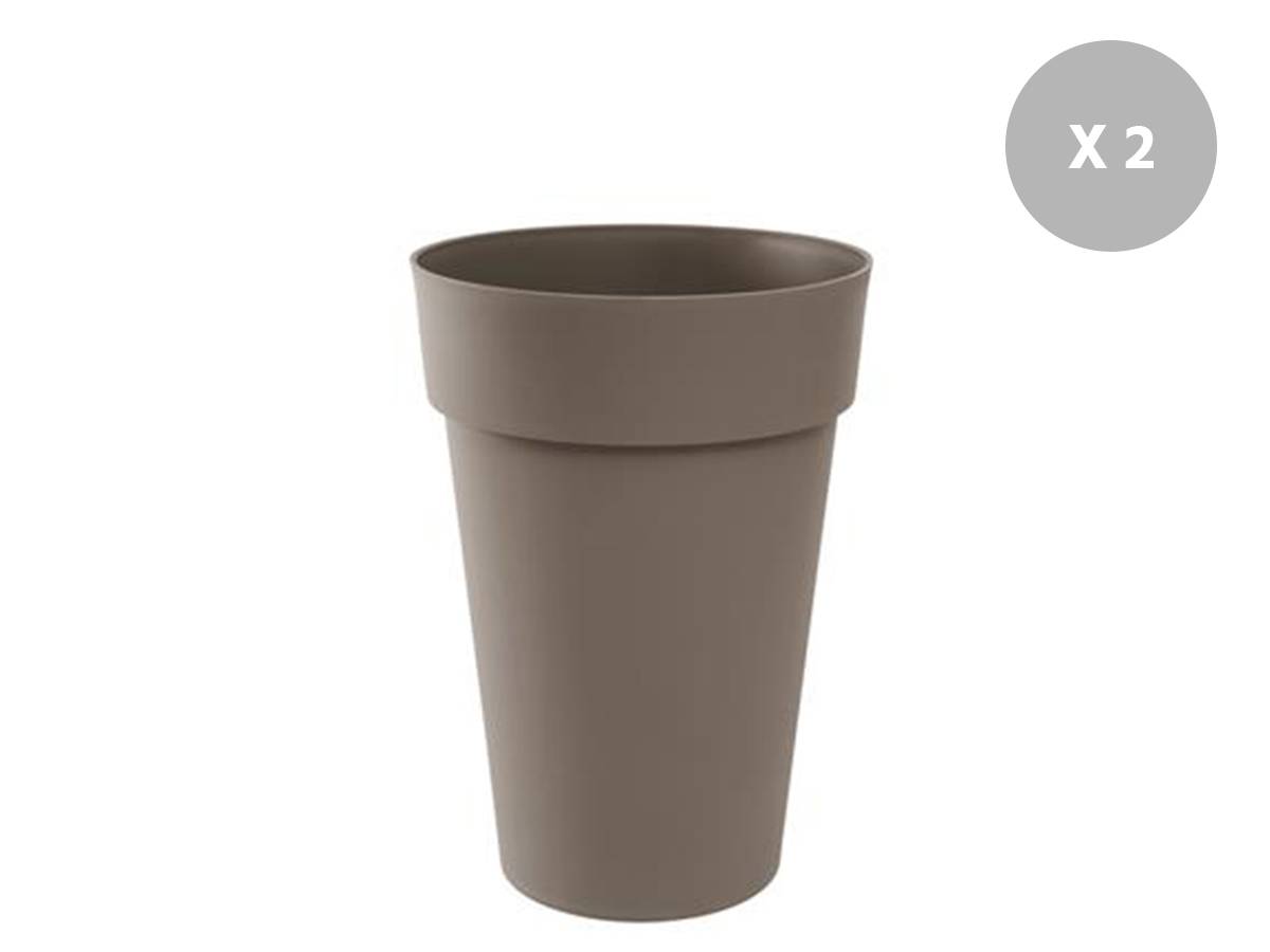 Eda - Lot de 2 Pots de fleur rond Toscane Ø 44 x H.53 cm Taupe - Eda