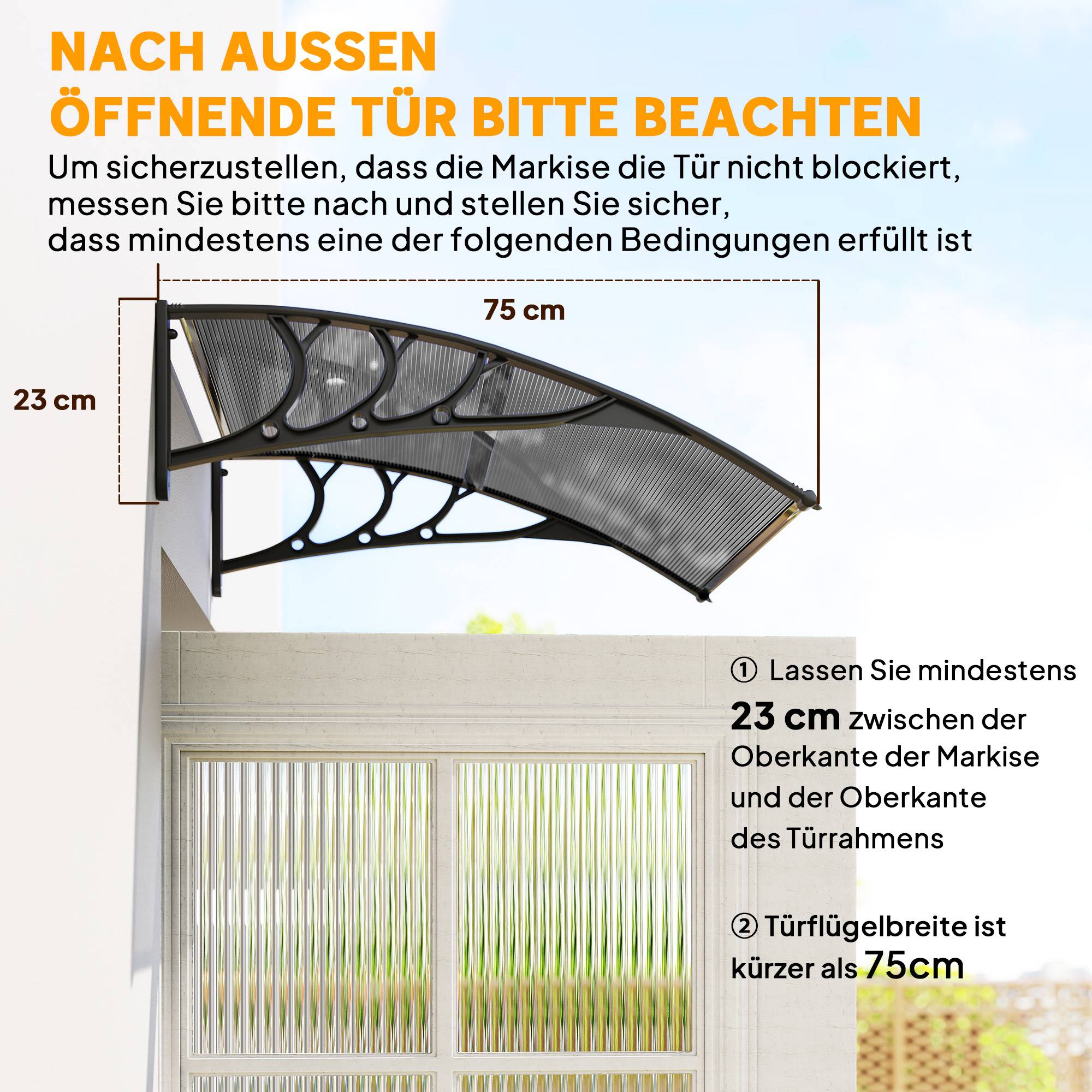 Auvent de porte polycarbonate pour fenêtre et entrée protection UV 100x75cm Noir - ComfortXL Outdoor Living - Image 9