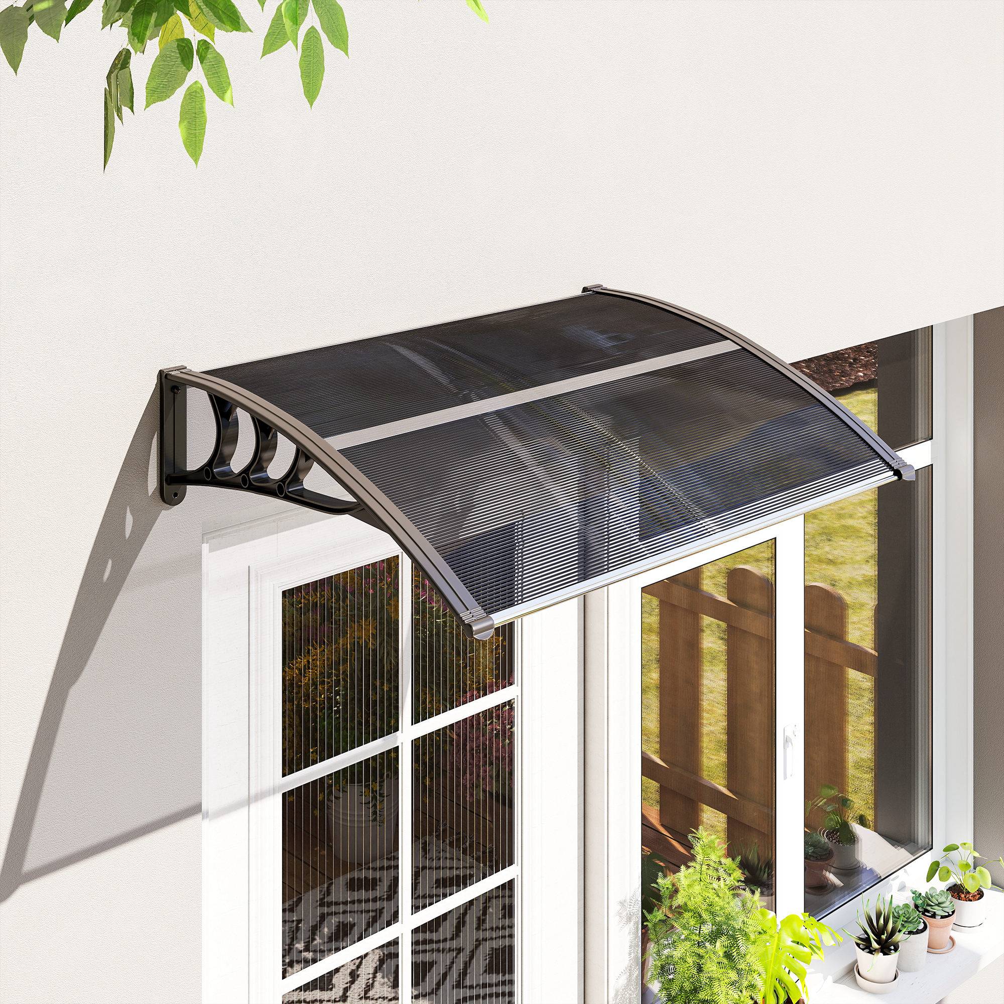 Auvent de porte polycarbonate pour fenêtre et entrée protection UV 100x75cm Noir - ComfortXL Outdoor Living - Image 3