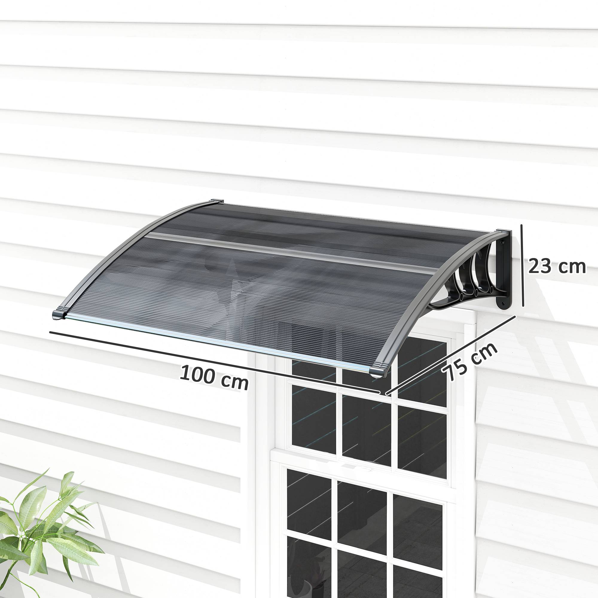 Auvent de porte polycarbonate pour fenêtre et entrée protection UV 100x75cm Noir - ComfortXL Outdoor Living - Image 5