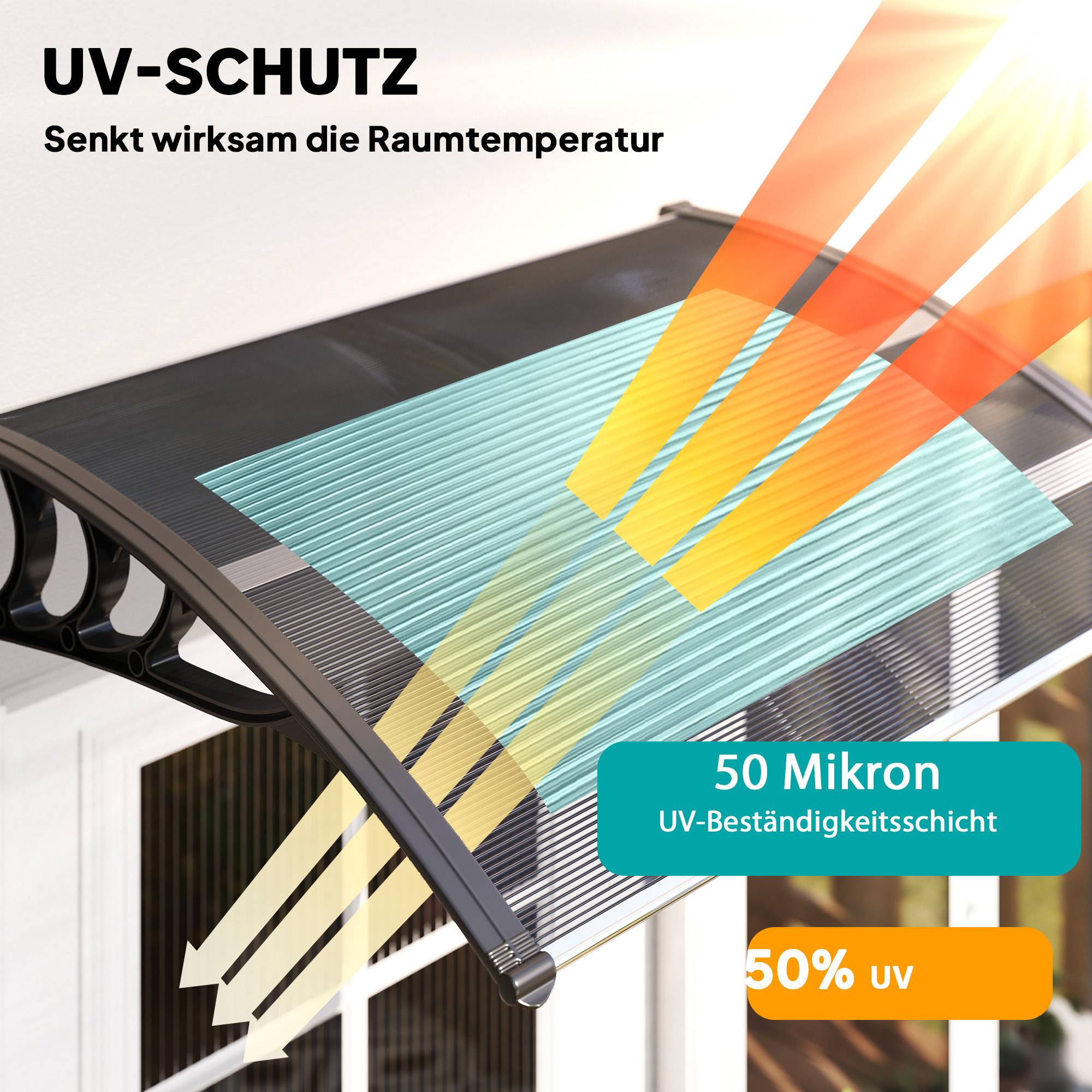Auvent de porte polycarbonate pour fenêtre et entrée protection UV 100x75cm Noir - ComfortXL Outdoor Living - Image 6