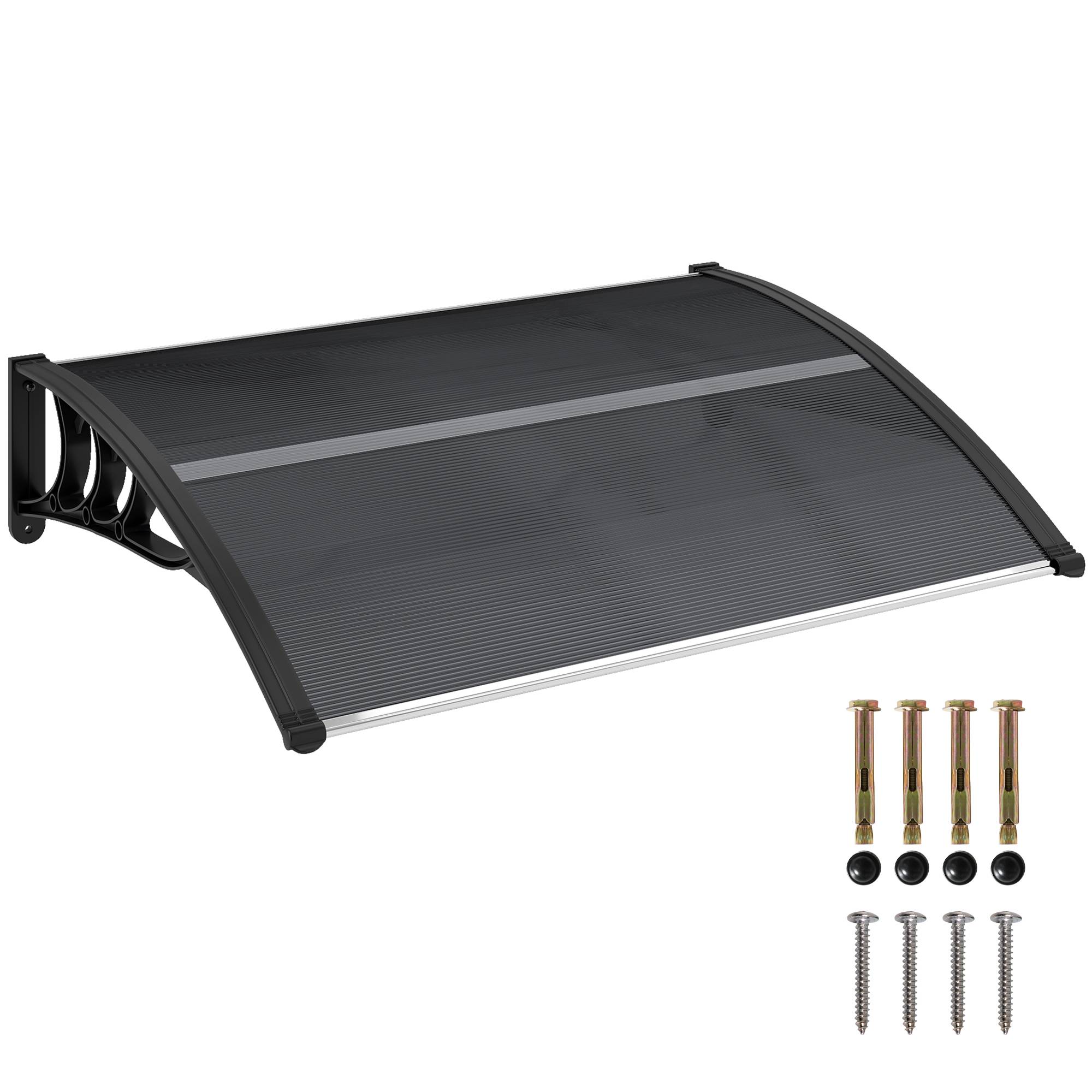 Auvent de porte polycarbonate pour fenêtre et entrée protection UV 100x75cm Noir - ComfortXL Outdoor Living - Image 1