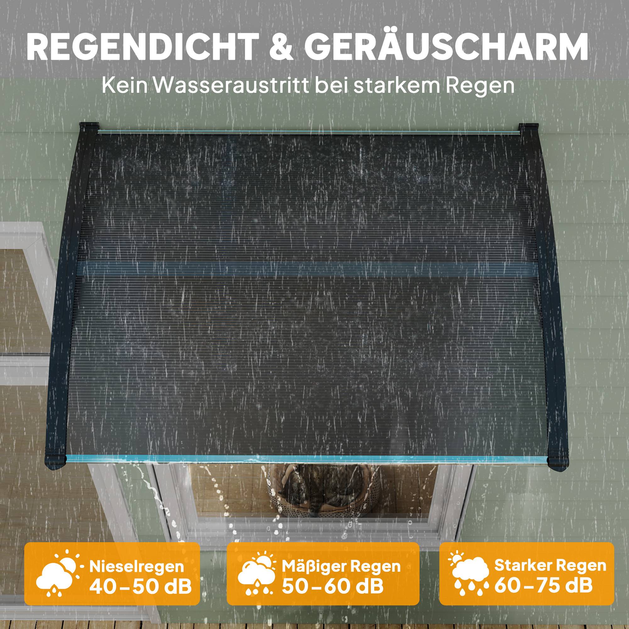 Auvent de porte polycarbonate pour fenêtre et entrée protection UV 100x75cm Noir - ComfortXL Outdoor Living - Image 7