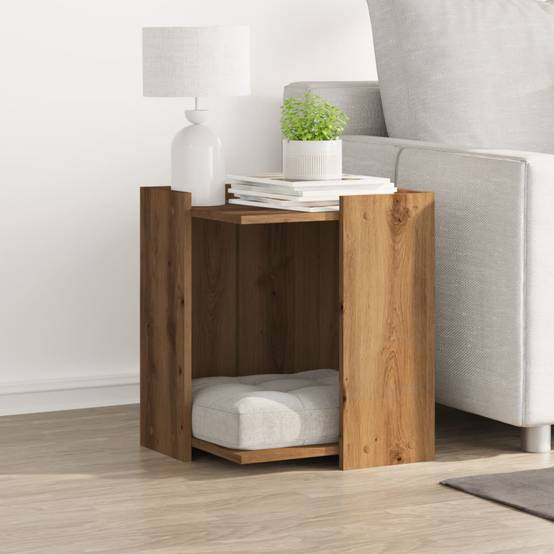 Lit pour chat - Meuble de bac à litière pour chat chêne artisanal 42x42x51 cm - Image 3