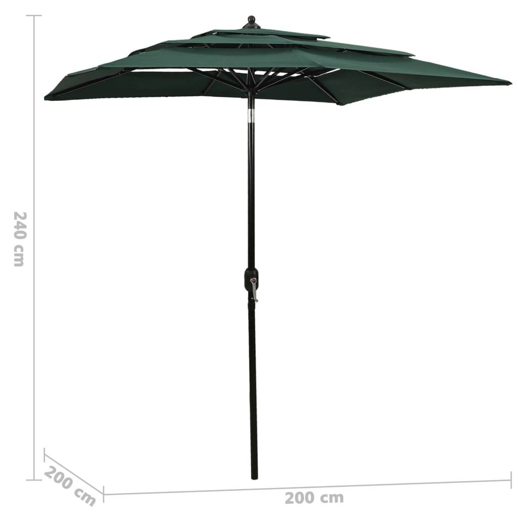Helloshop26 - Parasol à 3 niveau x avec mât en aluminium 2 x 2 m vert - Imagen 6