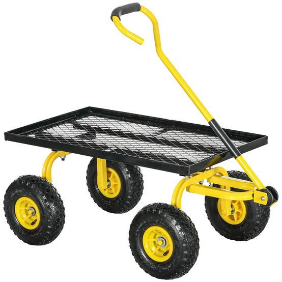 Chariot de jardin acier jaune 94 x 48.5 x 100 cm - PANGIVO - Image 1
