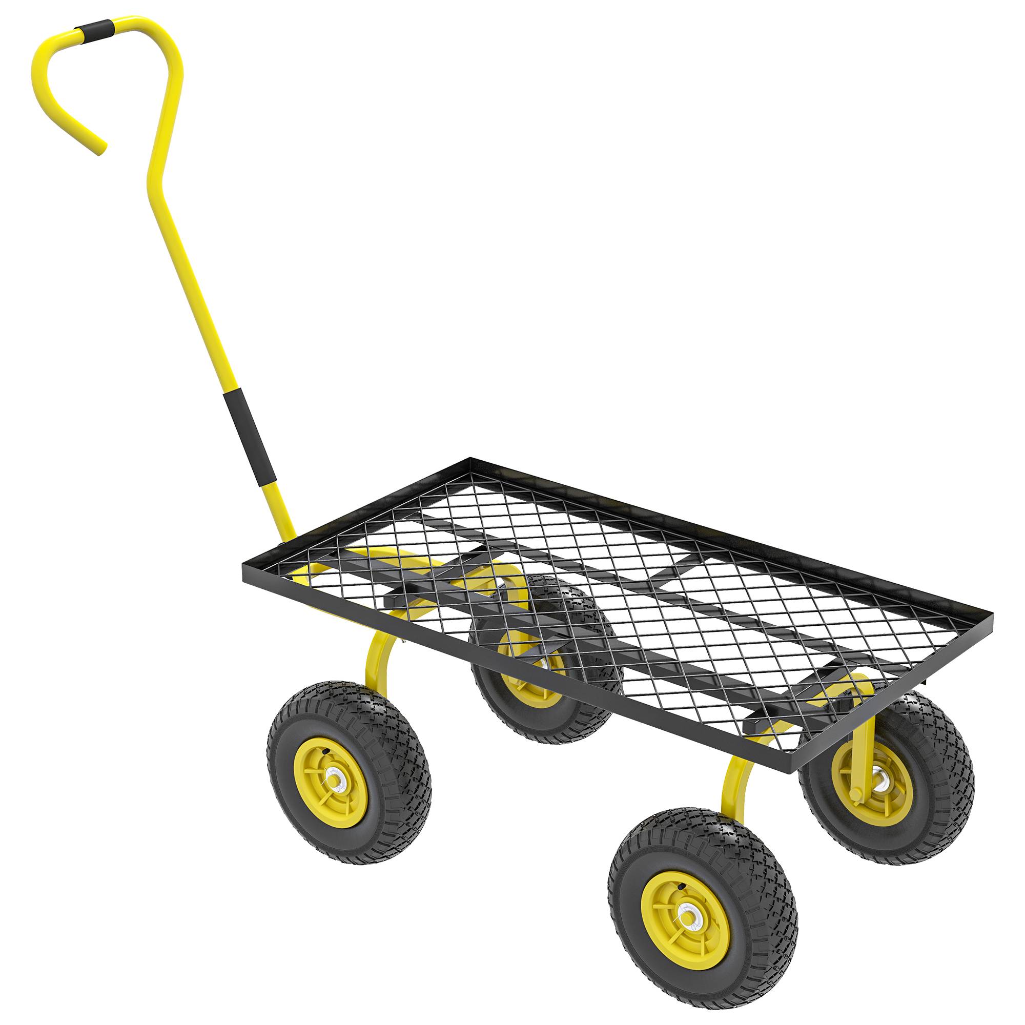 Chariot de jardin acier jaune 94 x 48.5 x 100 cm - PANGIVO - Image 2