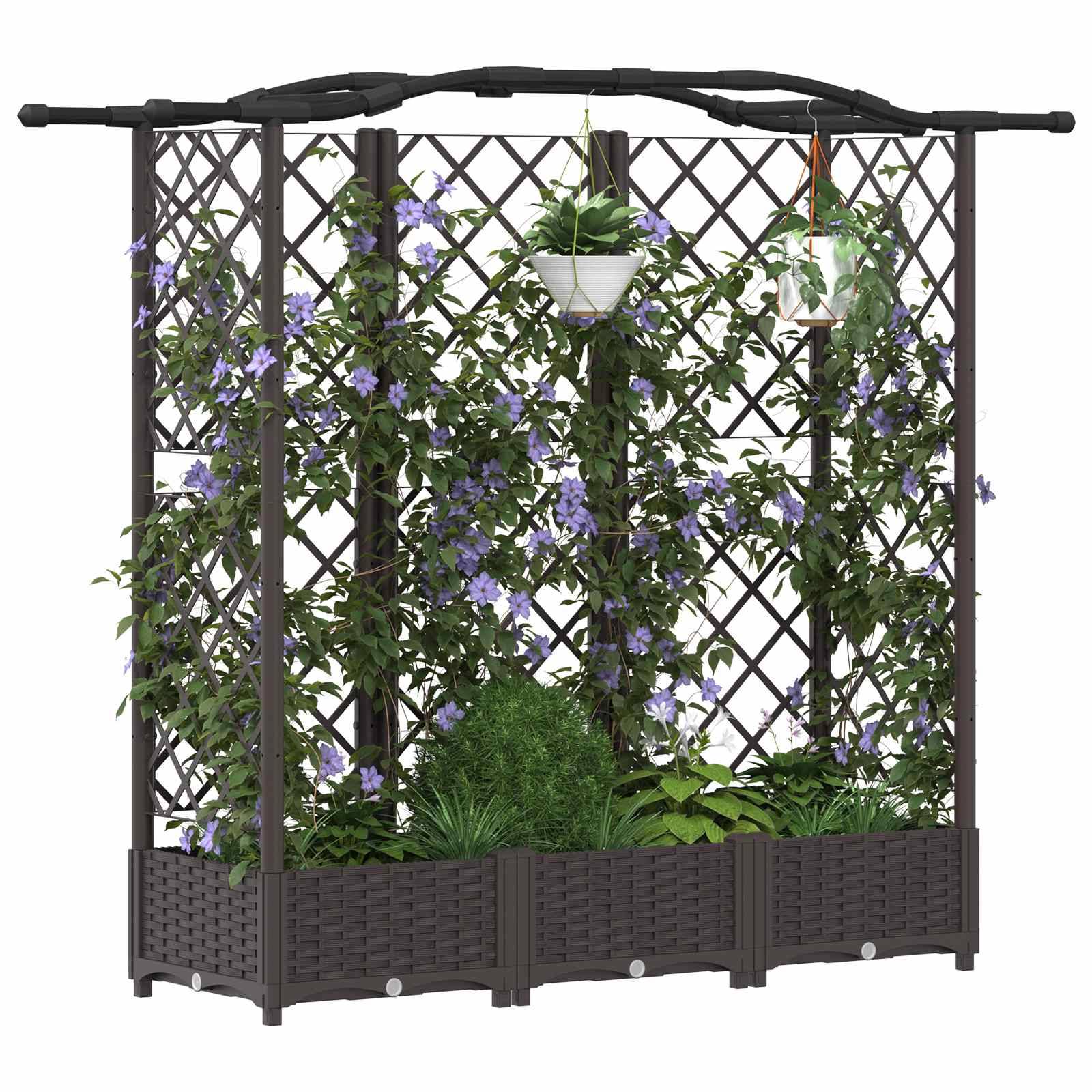 ComfortXL - Lit Potager Surélevé Treillis PP Jardin Support Plantes Toit Courbé 163x40x123cm Marron - ComfortXL Outdoor Living - Image 3