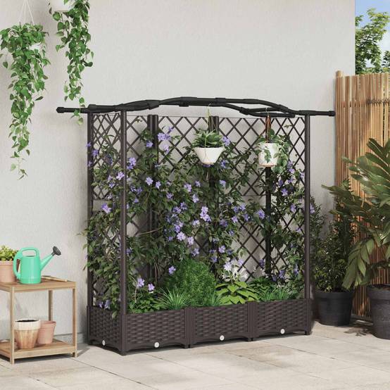 ComfortXL - Lit Potager Surélevé Treillis PP Jardin Support Plantes Toit Courbé 163x40x123cm Marron - ComfortXL Outdoor Living - Image 1